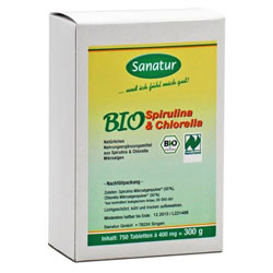 Sanatur Bio Spirulina + Chlorella Tabletten 750 Stk. - 750 Stück