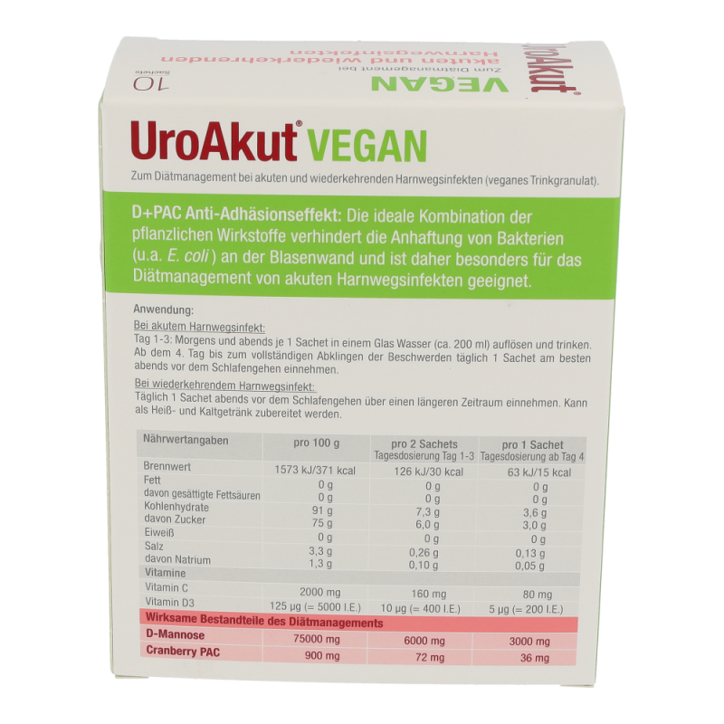 UroAkut vegan Granulat D-Mannose plus Cranberry - 10 Sachets