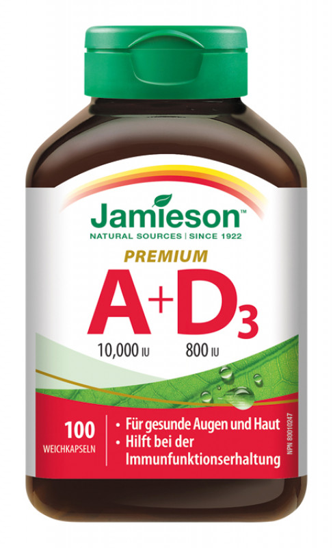 Jamieson Vitamin A & D3 10.000 IU/800 IU Premium 100 Kps. - 100 Stück