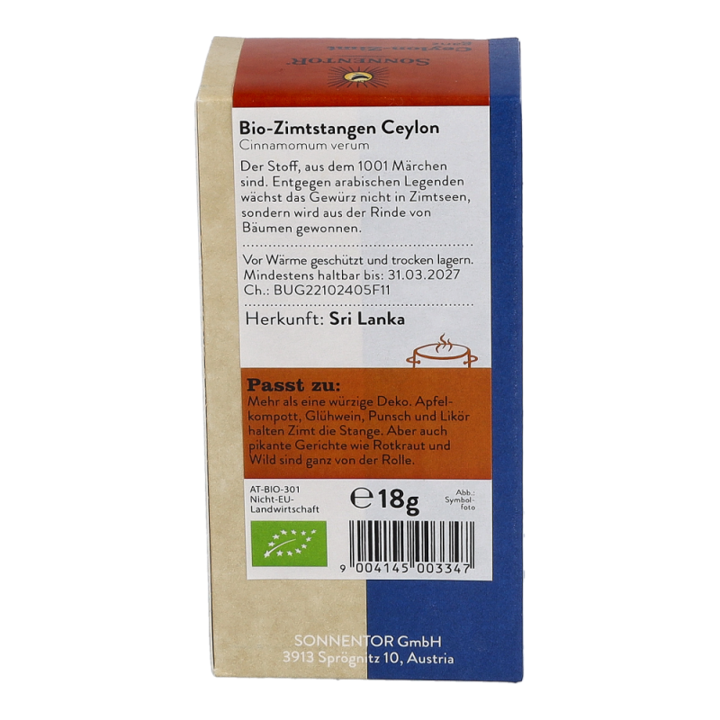 Sonnentor Zimt Ceylon Stangen 18 g BIO - 18g